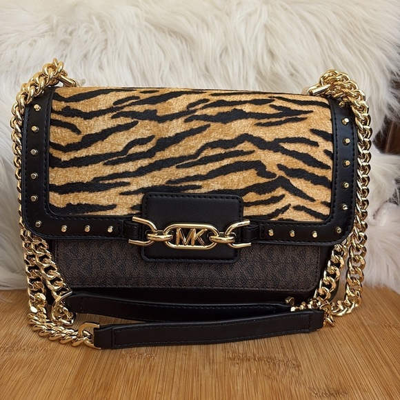 Michael Kors NWT Heather Tiger Calf Hair Leather Logo Crossbody Bag MSRP $398 - Picture 4 of 17